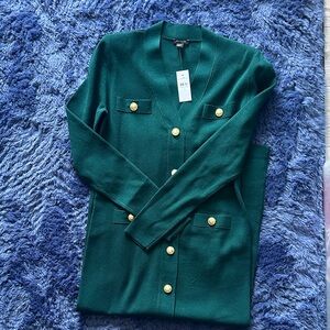 Ann Taylor Green V-Neck Button Front Women's dress